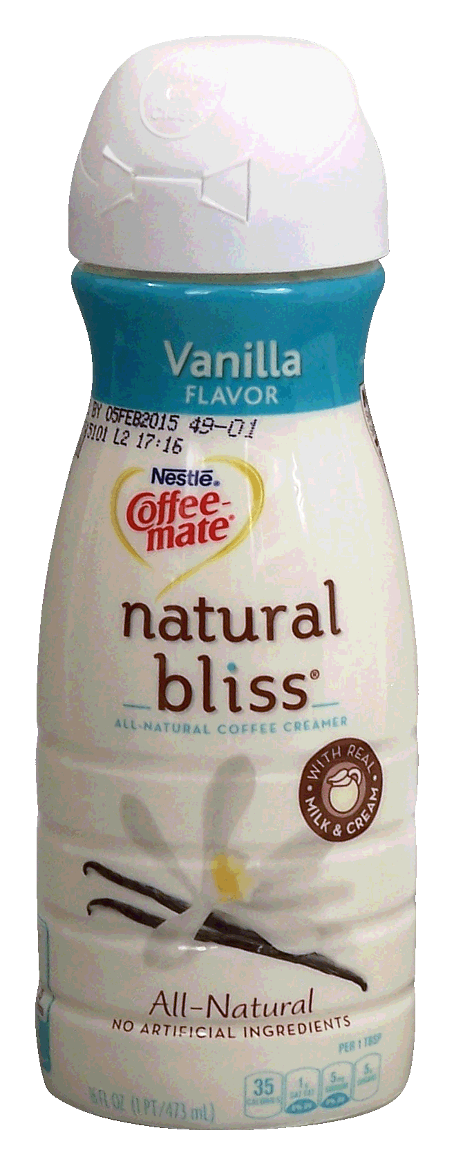 Nestle&nbsp;natural bliss&nbsp;coffee-mate; vanilla flavored all-natural coffee creamer, with real milk & cream Full-Size Picture